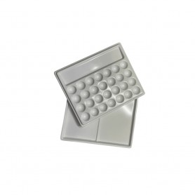 PALETA RECTANGULAR CON TAPA DIM.18X15 CM - Con 28 pocillos y portapinceles